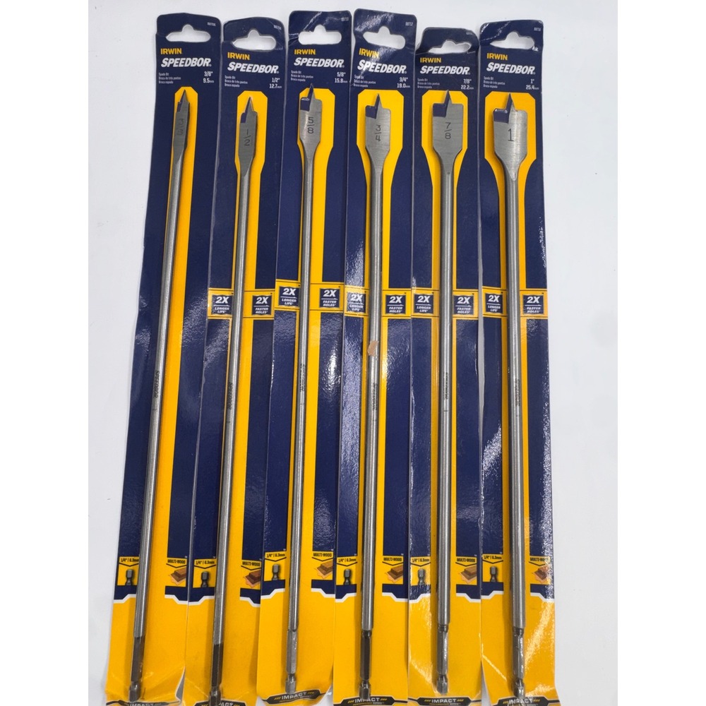 Irwin Speedbor Impact Extra Long 16" Spade Bit set - 3/8, 1/2, 5/8, 3/4, 7/8, 1"
